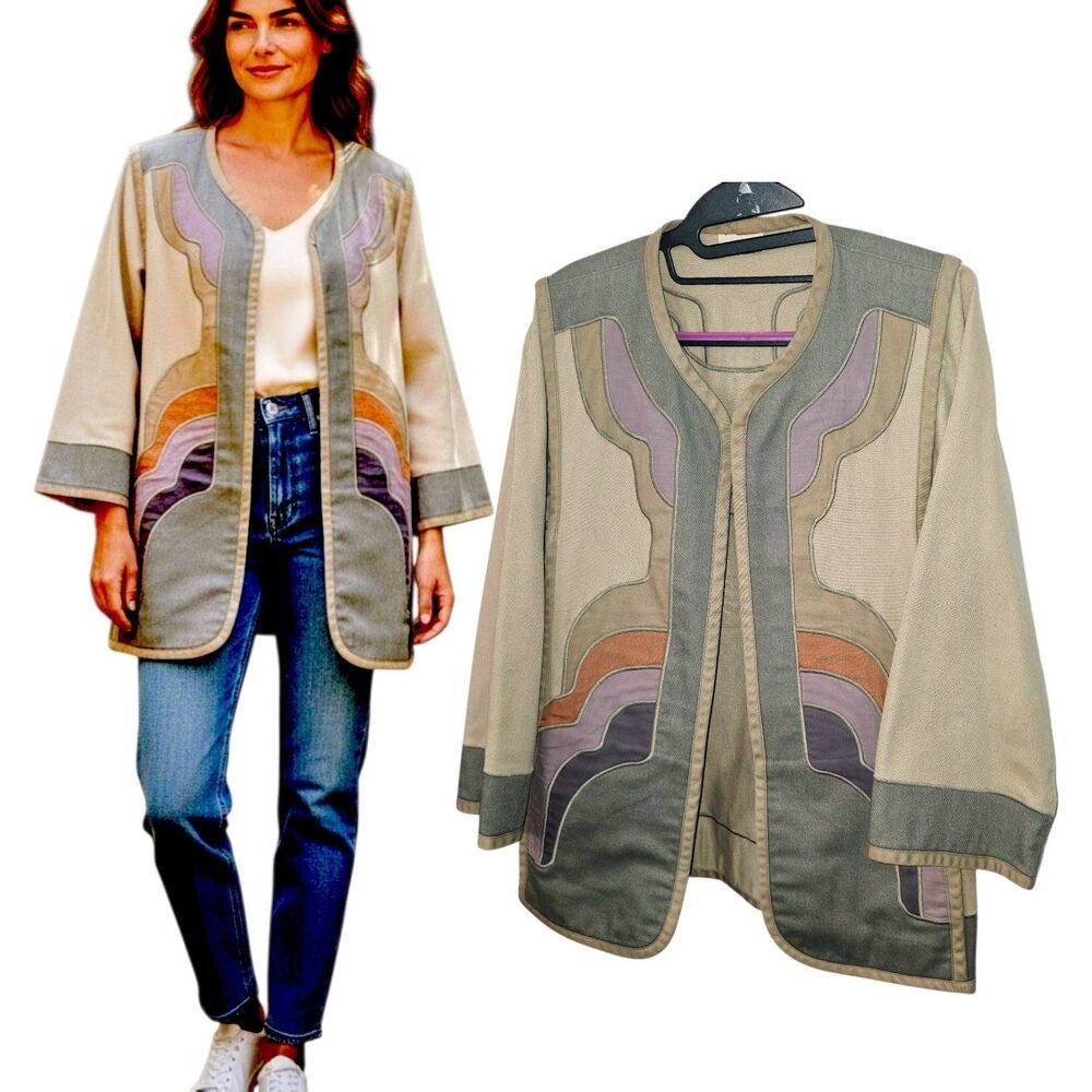 G. GIRVIN SEATTLE SzL Vintage Open Patch Front Applique Wearable Art Boho Blazer